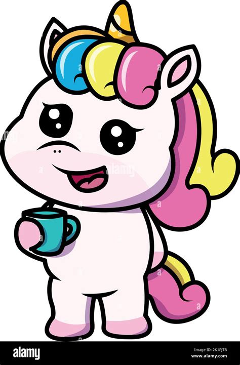 An Adorable Digital Illustration Of A Cute Rainbow Unicorn Holding A