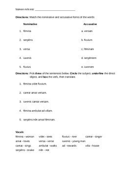 Worksheets For Studying Nominative And Accusative Cases In Latin