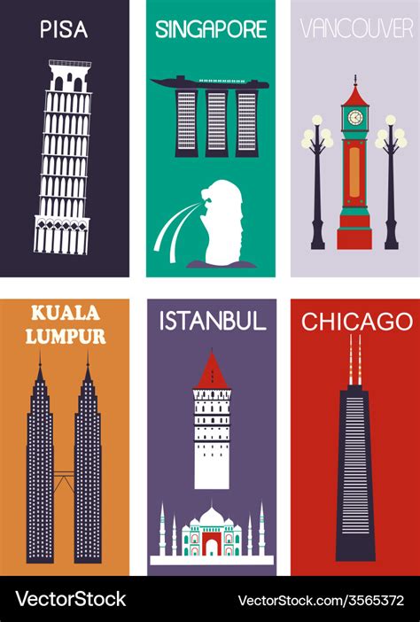 Famous cities Royalty Free Vector Image - VectorStock