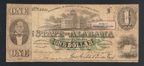 1 1863 Montgomery Alabama One Dollar Bill Confederate Money Old