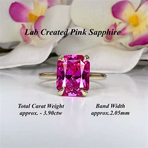 Radiant Cut Pink Sapphire Solitaire Engagement Ring 14k Etsy