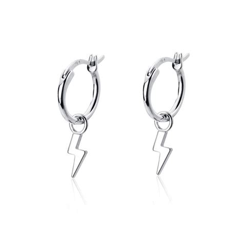 Small Lightning Bolt Dangle Hoop Earrings For Women Girls Sterling