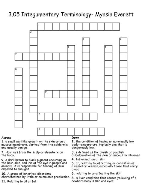 Integumentary Terminology Myasia Everett Crossword Wordmint