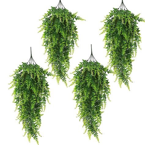 Boston Ferns Artificial Persian Rattan Fake Hanging Plant Faux Greenary