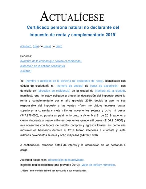 Vb Certificado No Declarante De Impuesto De Renta Certificado