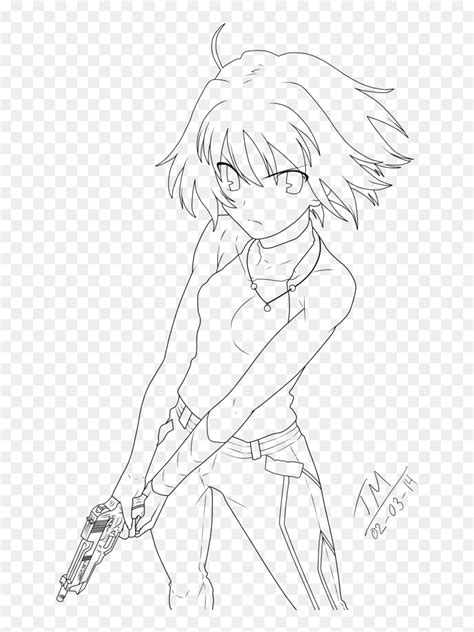 Transparent Anime Girl With Gun Png - Anime Line Art Png, Png Download ...