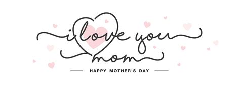 I Love You Mom Happy Mothers Day Black Handwritten Typography With Pink Hearts Isolated On White