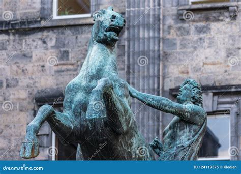 Alexander and Bucephalus Statue, Edinburgh, Scotland, UK. Stock Image ...