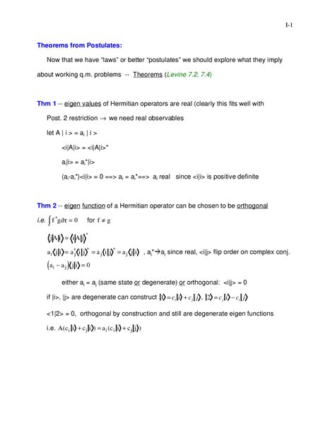 Theorems from Postulates - Quantum Mechanics | CHEM 542 - Docsity