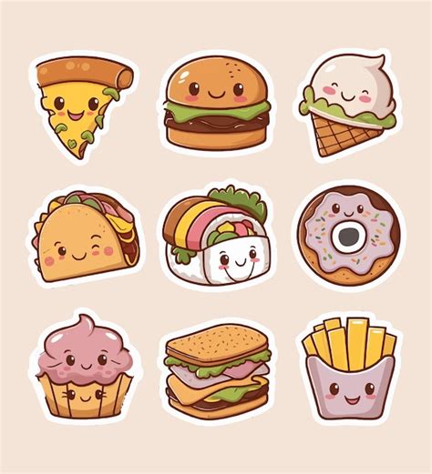 Premium Vector | Food Printable Stickers Vector illustration set