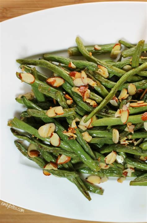 Garlic Roasted Green Beans with Almonds - Emily Bites | Recipe | Veggie ...