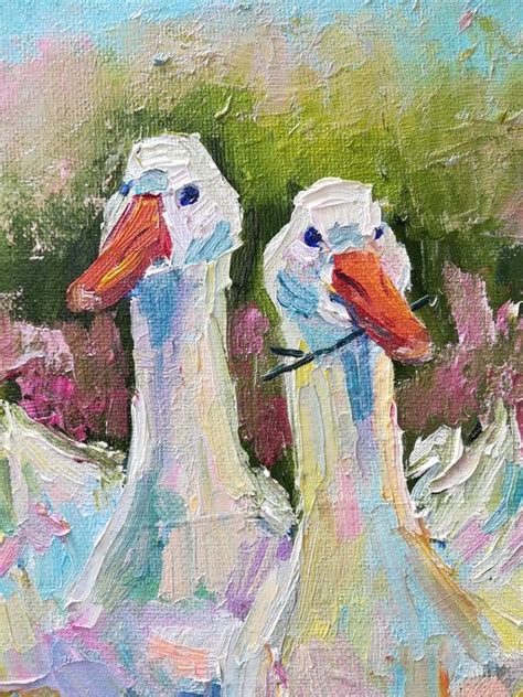 Geese Painting Oil On Canvas Couple White Geese Bird Painting Etsy In