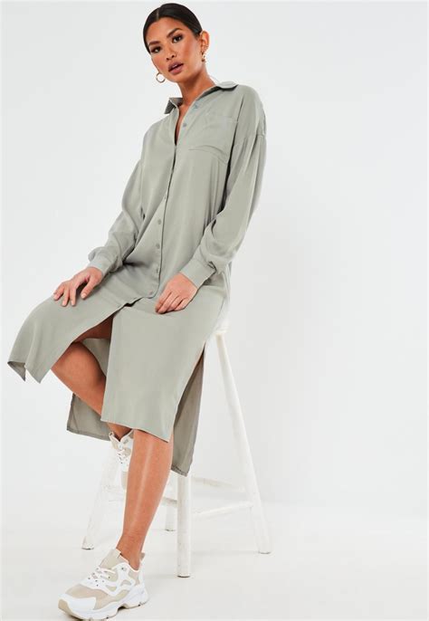 Khaki Utility Midi Shirt Dress Missguided In 2020 Midi Shirt Dress