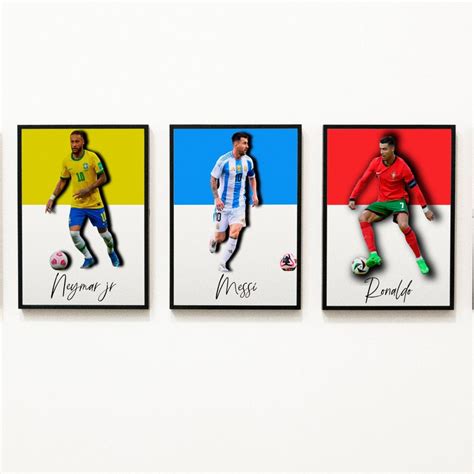 Set Of 6 Prints Messi Neymar Mbappe Ronaldo Bellingham Haaland Poster Instant Download Soccer