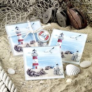 Set of 2 Nautical-theme Lighthouse Scene Glass Coasters - Etsy