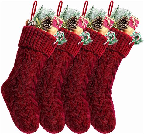 Amazon Kunyida Christmas Stockings Bulk 20 Inch Burgundy Knit