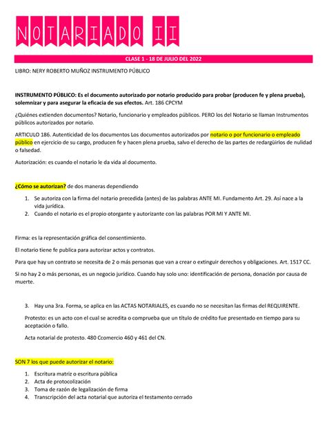 Notarial Ii P Material De Repaso Para El Segundo Parcial De