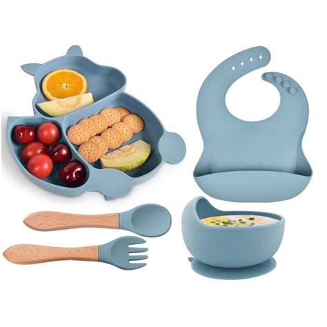 Assiette Bébé Set Repas avec Ventouse Lot de 5 Silicone Vaisselle