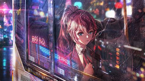 アニメ、 アニメの女の子、 雨、 窓、 イラスト、 青い目、 Hdデスクトップの壁紙 Wallpaperbetter