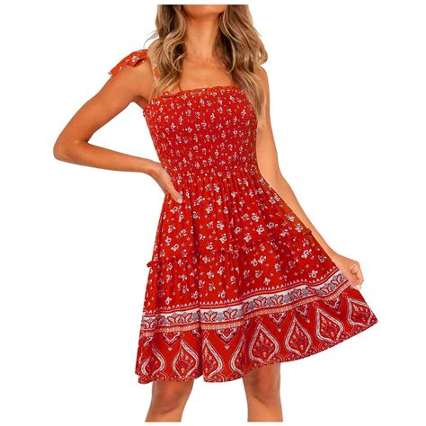 ️ Womens Sexy Spaghetti Mini Dress Ladies Summer Beach Floral Boho