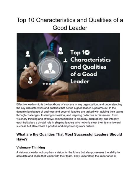 Ppt Top 10 Characteristics And Qualities Of A Good Leader Powerpoint Presentation Id12698844