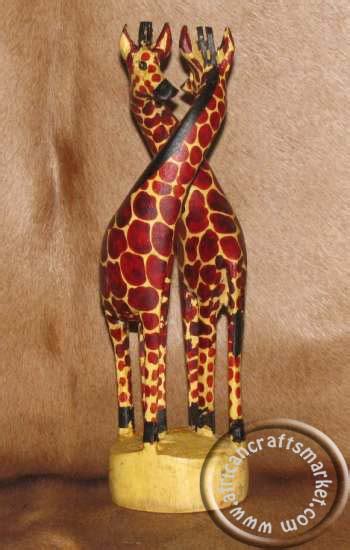 African Hand Carved Wooden Giraffes Couple