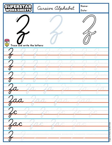 Cursive Z Superstar Worksheets