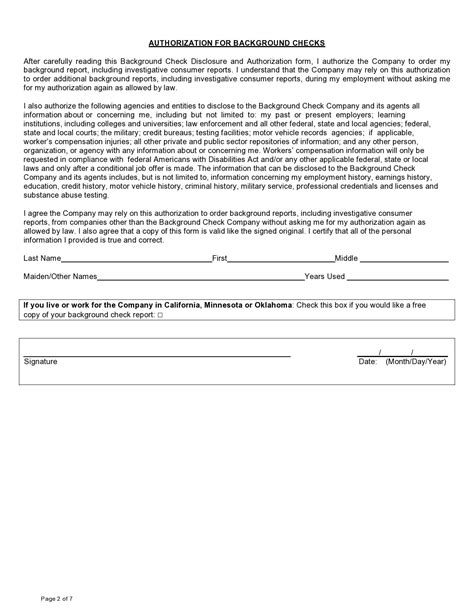 Free Background Check Authorization Forms Templatelab