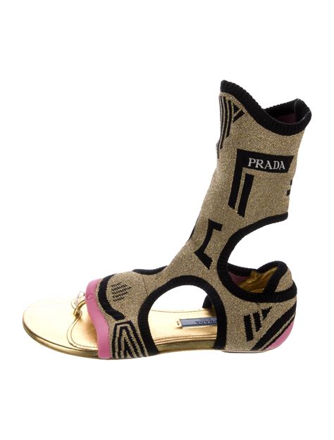 Prada Printed Gladiator Sandals Gold Sandals Shoes Pra967774 The