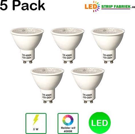 Led Spot Gu10 Fitting 5 W A Helder Wit 4000k 5 Pack Niet Dimbaar