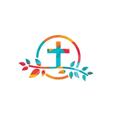 Simple christian church cross with tree leaves vector logo design ...