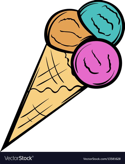 Mixed Ice Cream Scoops In Cone Icon Cartoon Vector Image