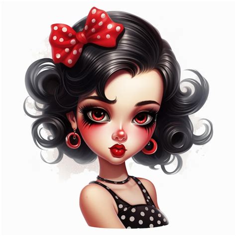 Premium Photo Cartoon Girl With A Red Bow And Polka Dot Dress Generative Ai