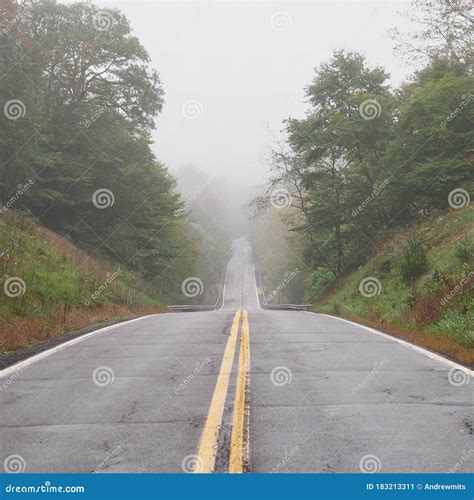 Downhill Mountain Road In Fog Editorial Photo Image Of Drive