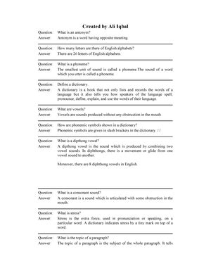 ENG101 Short Notes VUAnswer MORE SOLUTIONS VISIT FREELY VUAnswer