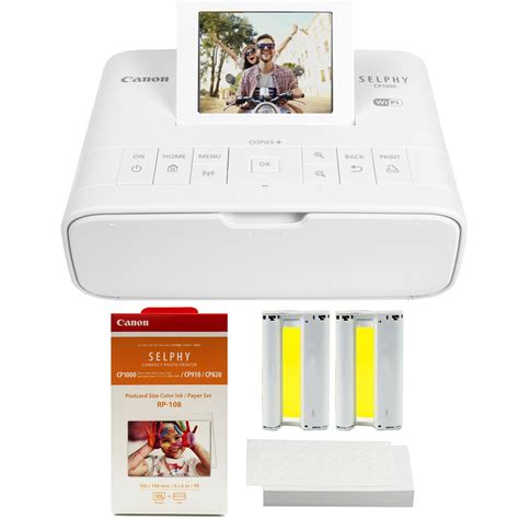 Canon Selphy Cp1300 Photo Printer White With Canon Rp 108 Color Ink And Paper Set