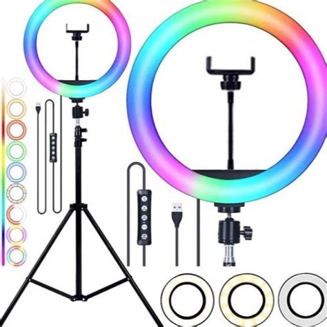 Ring Light Led Luz Iluminador Para Selfie Rgb Colorido 10 Polegadas