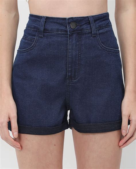 Riachuelo Short Jeans Feminino Mom Barra Dobrada Denim Escuro Pool