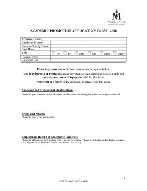 Fillable Online Hr Mq Edu Academic Promotion Application Form