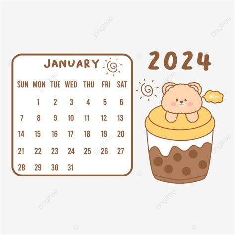 Cute Calendar January 2024 Vector January Calendar 2024 PNG And