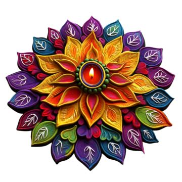 Diya Colorful Rangoli Diwali Festivals In India White Background Diya