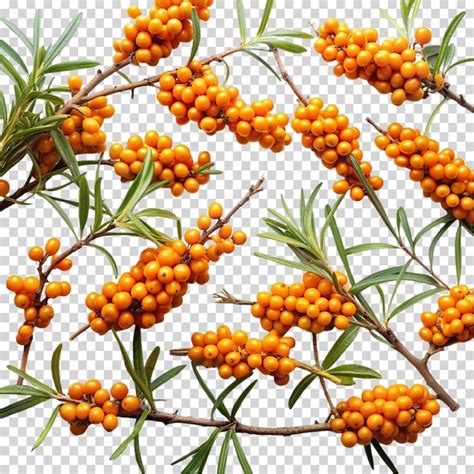 Sea Buckthorn Berries Branchn Top View Isolated On Transparent