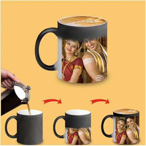 Black Ceramic Personalized Photo Printed Magic Mug One Piece