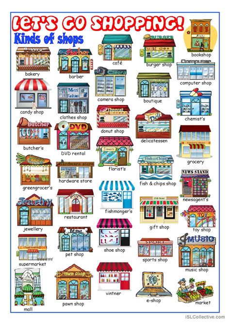 Types Of Shops Worksheets 4 Fun