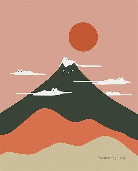 My 25 Minimal Illustrations That Blend Cats Into Landscapes And Other