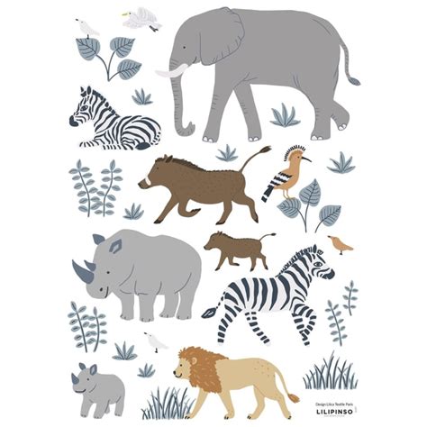 Planche De Stickers Animaux De La Jungle Multicolore Tanzania Maisons