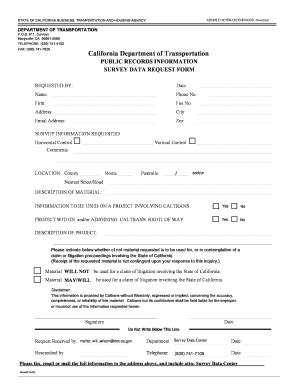 Fillable Online Dot Ca Survey Data Request Form Caltrans State Of