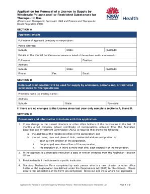 Fillable Online BApplicationb For Renewal Of A Licence To Supply By Bb