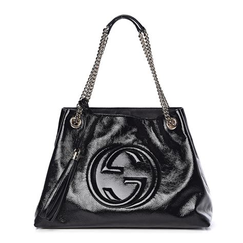 Gucci Patent Medium Soho Chain Shoulder Bag Black 486480