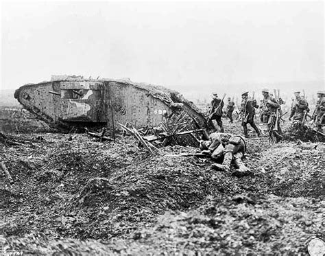 Canadian Troops following a Mark II Tank at the battle of Vimy Ridge ...